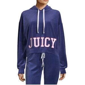 Juicy Couture Velour Sweatshirt Hoodie Blue Y2K Track Jacket Logo Size L